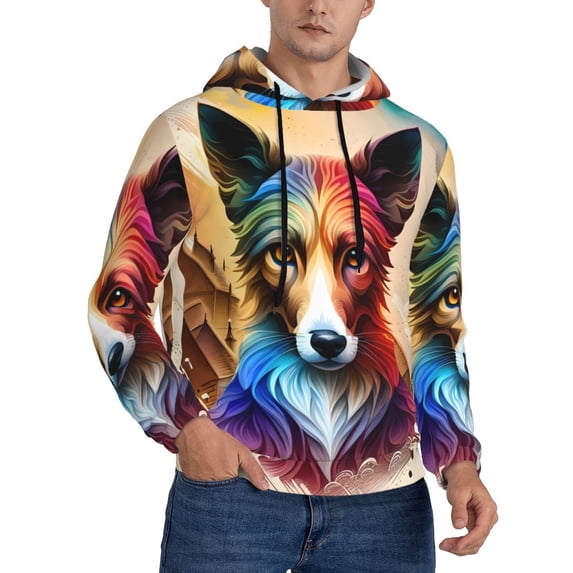 KLL Colorful Art Dog Print Mens Hoodie Long Sleeve Casual Pullover Hooded Sweatshirt Fashion Drawstring Hoodies with Pocket-4X-Large