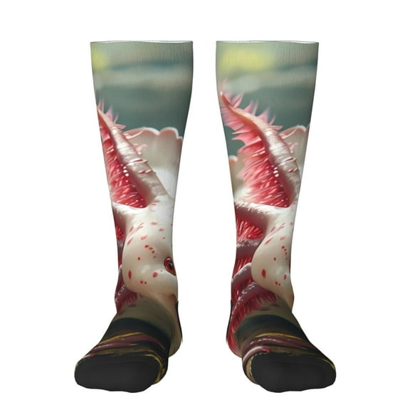 KLL Colorful Axolotl Underwater Print Cool Socks Men's Women's Crew Socks Funny Crazy Novelty Stockings