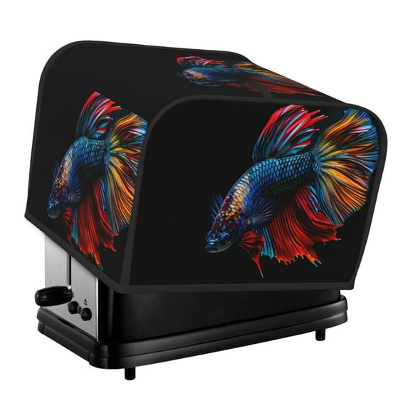 KLL Colorful Betta Fish Print 4 Slice Toaster Dust Covers Kitchen Small Appliance Cover with 2 Pockets,Can hold Jam Spreader Knife & Toaster Tongs (12.4 x 10.6 x 8.2)