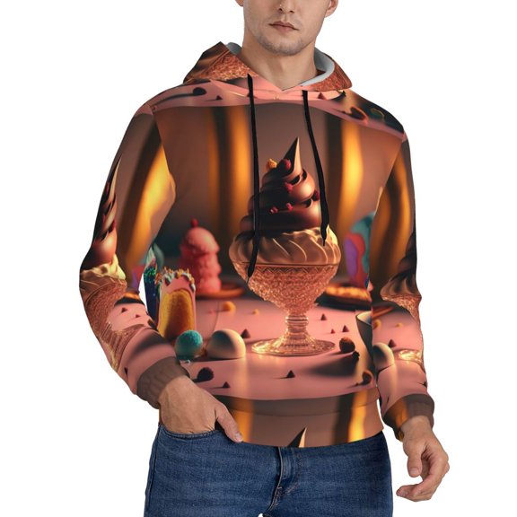 KLL Colorful Cake Ice Cream Print Mens Hoodie Long Sleeve Casual Pullover Hooded Sweatshirt Fashion Drawstring Hoodies with Pocket-4X-Large