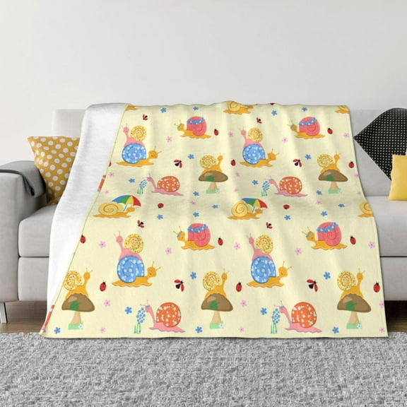 KLL Colorful Cartoon Snail Print Fleece Throw Blanket, Horizontal Fleece Bedding Cute Soft Blankets Comfy Fleece Flannel Plush Home Decor for Couch & Bed -40"x30"