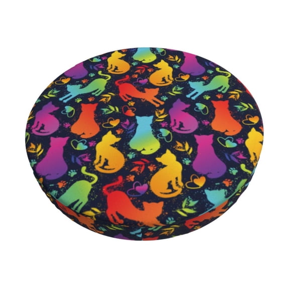 KLL Colorful Cats Round Bar Chair Cushion Cover 12 inch ,Bar Stool Protector with Elastic, Soft Washable