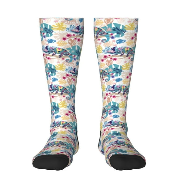 KLL Colorful Chameleons Print Cool Socks Men's Women's Crew Socks Funny Crazy Novelty Stockings