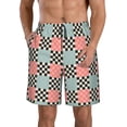 thumbnail image 1 of KLL Colorful Checkered Men's Casual Summer Beach Shorts Hawaiian Shorts with Pockets-3X-Large, 1 of 5