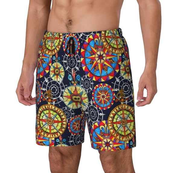 KLL Colorful Compasses for Mens Swim Trunks Quick Dry Swim Shorts with Built-in Compression Liner Funny Swimwear Bathing Suits-XX-Large