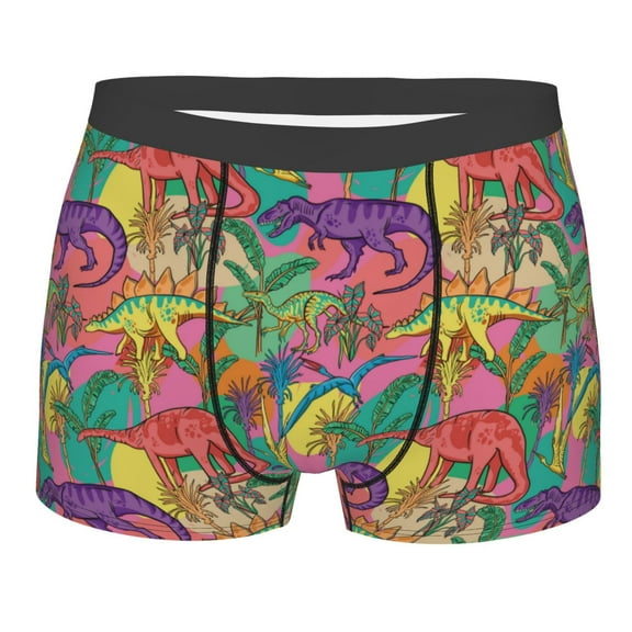 KLL Colorful Dinosaur Men's Cotton Boxer Briefs Underwear-Large
