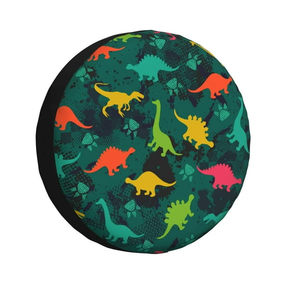 KLL Colorful Dinosaurs Pattern 14-17 inch Spare Tire Cover Universal Wheel Protector for Truck SUV Trailer Camping Rv Tire Covers-17 inch