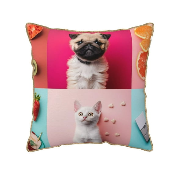 KLL Colorful Dog Cat Collage Decorative Throw Pillow Covers Velvet Soft for Couch Sofa Bedroom Living Room Outdoor (No pillow core)- 20"x20"