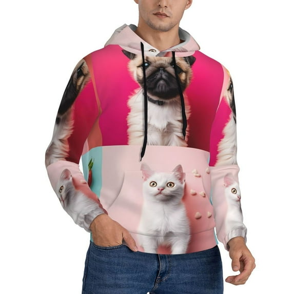 KLL Colorful Dog Cat Collage Print Mens Hoodie Long Sleeve Casual Pullover Hooded Sweatshirt Fashion Drawstring Hoodies with Pocket-3X-Large