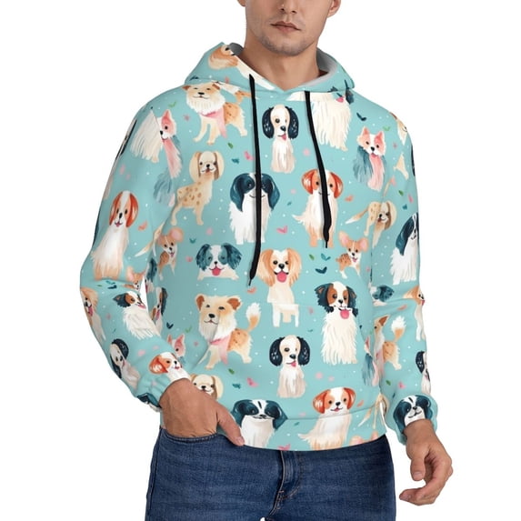 KLL Colorful Dog Print Mens Hoodie Long Sleeve Casual Pullover Hooded Sweatshirt Fashion Drawstring Hoodies with Pocket-4X-Large