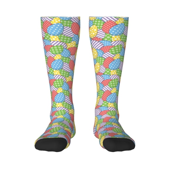 KLL Colorful Easter eggs Print Cool Socks Men's Women's Crew Socks Funny Crazy Novelty Stockings
