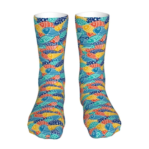 KLL Colorful Fish 1 Print Womens Crew Socks Athletic Middle Tube Long Socks Novelty Socks Gifts For Men