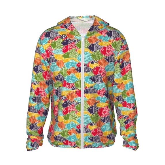 KLL Colorful Fish 2 Print Men's Women’s UPF 50+ Sun Protection Outdoor Hoodie Jacket Long Sleeve Fishing Hiking Performance Shirt-3X-Large