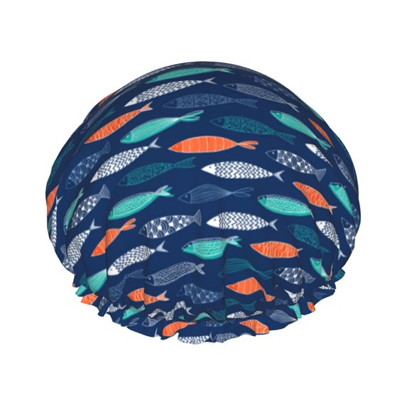 KLL Colorful Fish 3 Pattern Shower Cap & Bath Cap for Women,Reversible Oversized Waterproof Shower Caps for all Hair Lengths,Elastic Reusable Bathing Hair Cap
