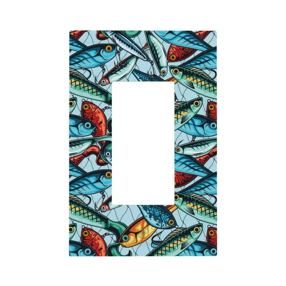 KLL Colorful Fishing Baits Pattern Electrical Outlet Covers, 3" x 5" 1 Pack Electric Receptacle Plug Covers for Decorator Receptacle Outlet & Switch-Style U