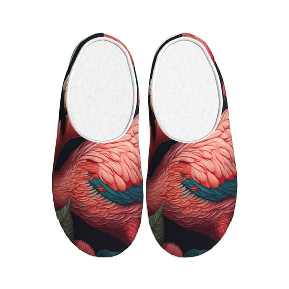 KLL Colorful Floral Flamingo Pattern Adult Unisex Cozy Slippers,Fuzzy Slip-on Slippers TPR Sole Slippers Comfort Plush Home Footwear for Indoor & Outdoor-39/40