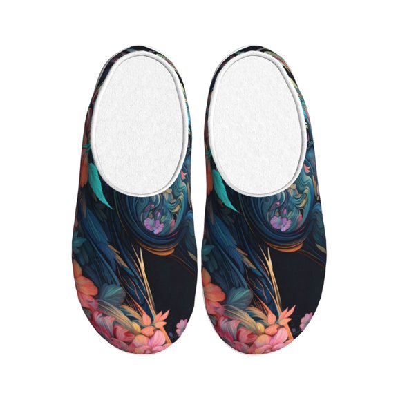 KLL Colorful Floral Patterned Horse Pattern Adult Unisex Cozy Slippers,Fuzzy Slip-on Slippers TPR Sole Slippers Comfort Plush Home Footwear for Indoor & Outdoor-35/36