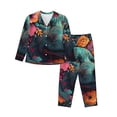 thumbnail image 1 of KLL Colorful Flower Dog A Print Women's Long Sleeve Pajamas with Pants Sleepwear Loungewear 2 Set-Medium, 1 of 7