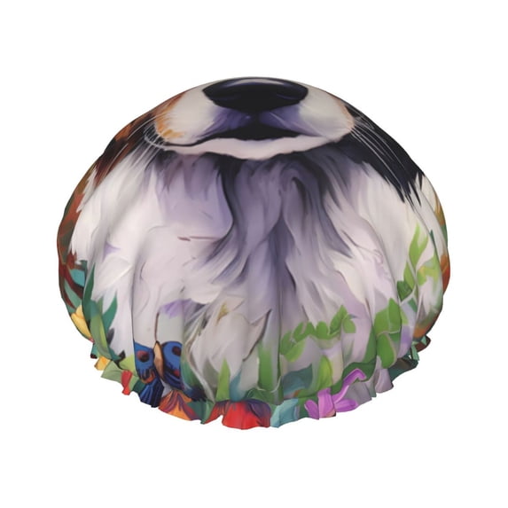 KLL Colorful Flower Dog Pattern Shower Cap & Bath Cap for Women,Reversible Oversized Waterproof Shower Caps for all Hair Lengths,Elastic Reusable Bathing Hair Cap