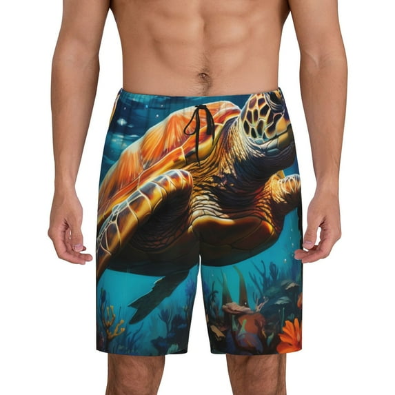 KLL Colorful Flower Sea Turtle for Men's 1-Pack Shorts,Sleep Pajama Shorts for Men Soft Pj Shorts Men's Pajama Bottoms Sleepwear -3X-Large