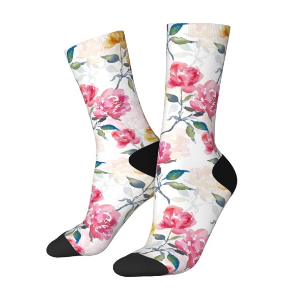 KLL Colorful Flowers Print Cool Socks Men's Women's Crew Socks Funny Crazy Novelty Stockings