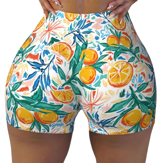 KLL Colorful Fruits Pattern Workout Shorts for Women Scrunch Short Gym Yoga Running Sport Active Exercise Fitness Shorts