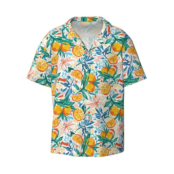 KLL Colorful Fruits Print Men's Shirt Short Sleeve Button Down Summer Cuba Beach Shirts- 3X-Large