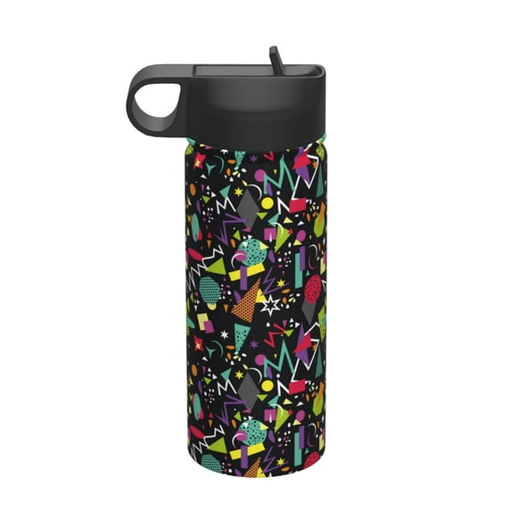 KLL Colorful Geometric Figures Pattern 18OZ Water Bottle With Straw,Stainless Steel Sports Water Cup Flask Sports Water Cup Flask Wide Mouth Travel Thermal Mug