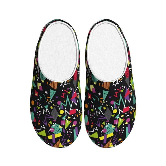 KLL Colorful Geometric Figures Pattern Adult Unisex Cozy Slippers,Fuzzy Slip-on Slippers TPR Sole Slippers Comfort Plush Home Footwear for Indoor & Outdoor-8