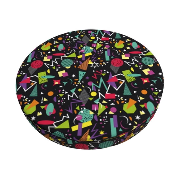 KLL Colorful Geometric Figures Round Bar Chair Cushion Cover 12 inch ,Bar Stool Protector with Elastic, Soft Washable