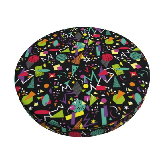 KLL Colorful Geometric Figures Round Bar Chair Cushion Cover ,Bar Stool Protector with Elastic, Soft Washable