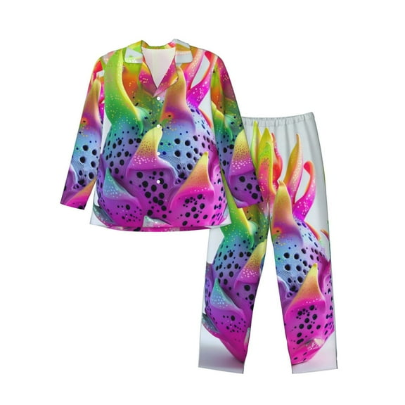 KLL Colorful Glitter Dagon Fruit Sleepwear Mens Flannel Pajamas,Long Cotton Pj Set