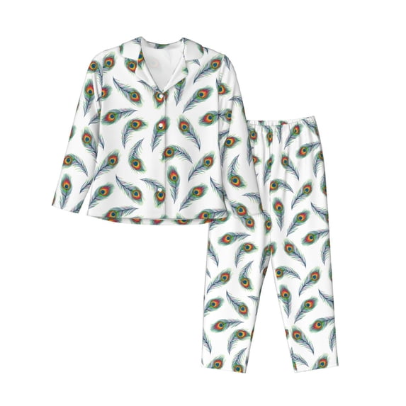 KLL Colorful Grass Print Women's Long Sleeve Pajamas with Pants Sleepwear Loungewear 2 Set-Large