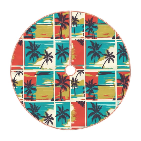 KLL Colorful Hawaii Palms Christmas Tree Skirt 30" ,Party Decorations Farmhouse for Christmas Decorations Holiday Party