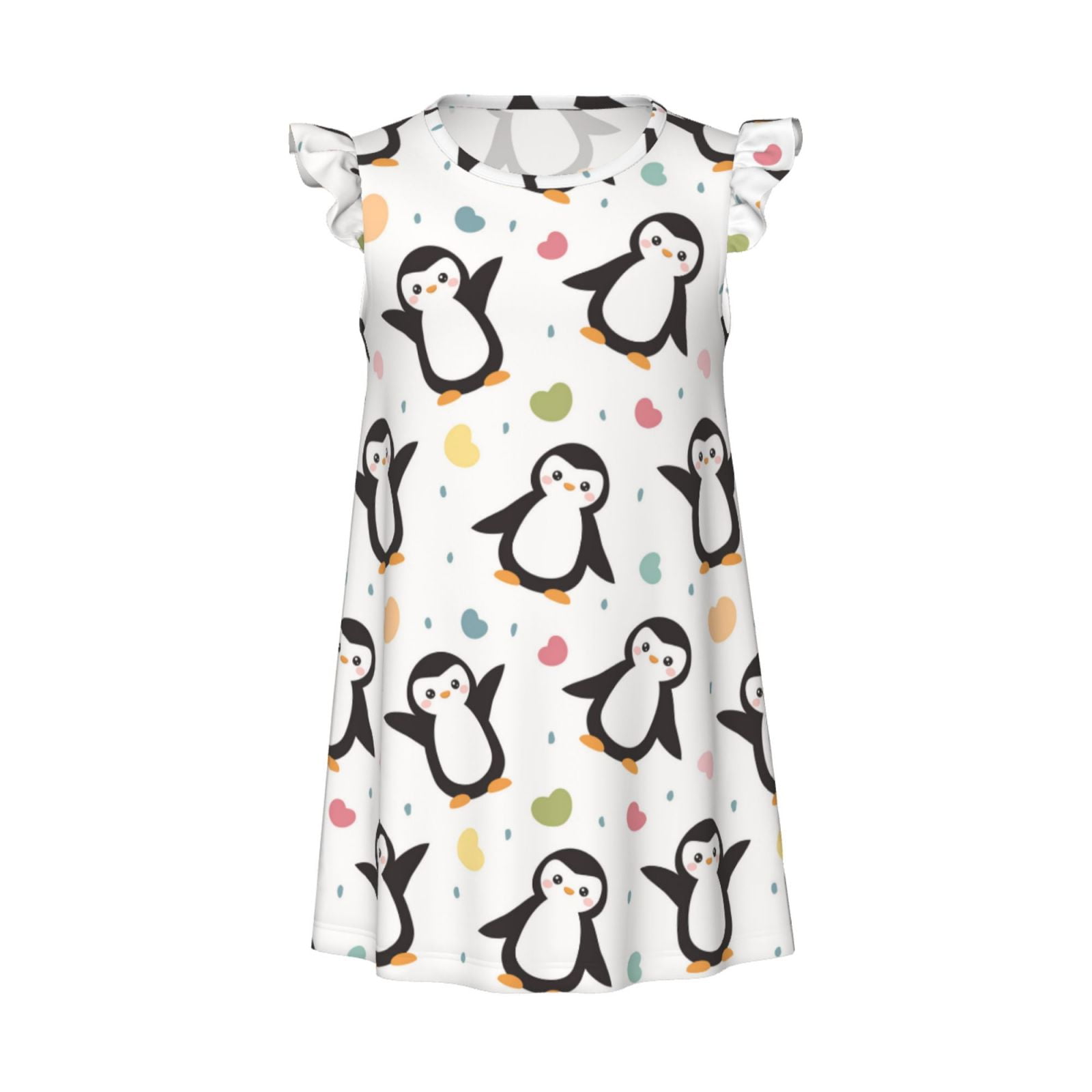 KLL Colorful Hearts Penguin Print Girls Nightgowns Pajamas for Girl