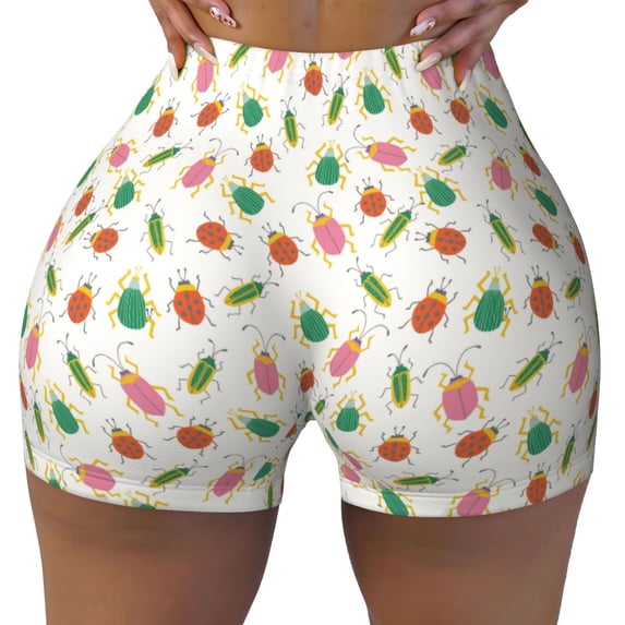 KLL Colorful Insect1 Pattern Workout Shorts for Women Scrunch Short Gym Yoga Running Sport Active Exercise Fitness Shorts