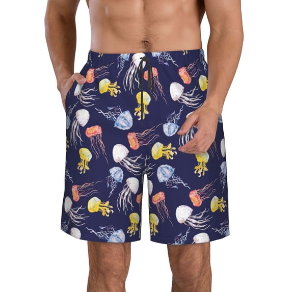 KLL Colorful Jellyfish Men's Casual Summer Beach Shorts Hawaiian Shorts with Pockets-XX-Large