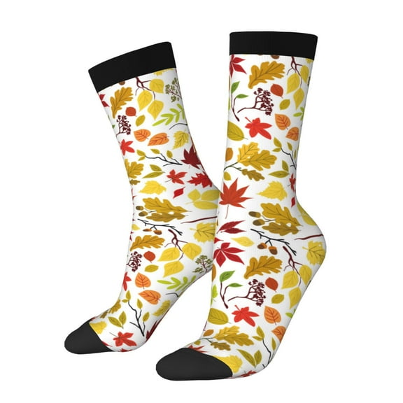 KLL Colorful Leaves Print Cool Socks Men's Women's Crew Socks Funny Crazy Novelty Stockings