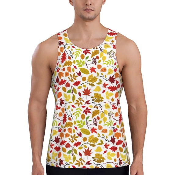 KLL Colorful Leaves Print Men's Muscle Gym Workout Stringer Tank Tops Bodybuilding Fitness T-Shirts Tank Tops Men-XX-Large