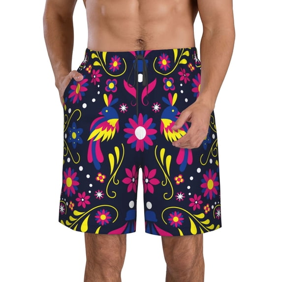 KLL Colorful Mexican Men's Casual Summer Beach Shorts Hawaiian Shorts with Pockets-Large