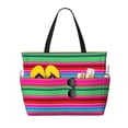 thumbnail image 1 of KLL Colorful Mexican Stripes Print Large Beach Tote Bag Women Waterproof Sandproof Zipper Beach Tote Bag for Pool Gym Grocery Travel with Wet Pocket, 1 of 7