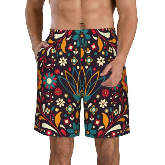 KLL Colorful Mexican2 Men's Casual Summer Beach Shorts Hawaiian Shorts with Pockets-Large
