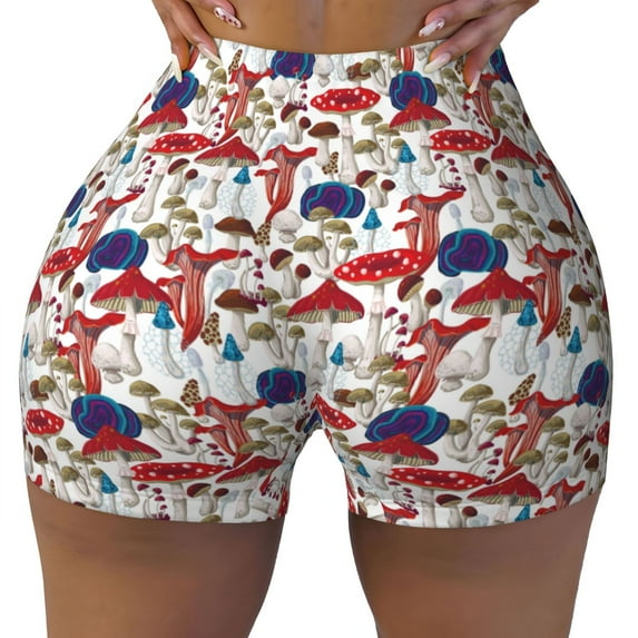 KLL Colorful Mushrooms (2) Pattern Workout Shorts for Women Scrunch Short Gym Yoga Running Sport Active Exercise Fitness Shorts