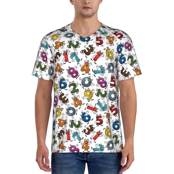 KLL Colorful Numbers for Men's Baseball Shirts,Short Sleeve Casual Shirts Button Down Shirt for Men Beach Summer Wedding Shirt-Medium