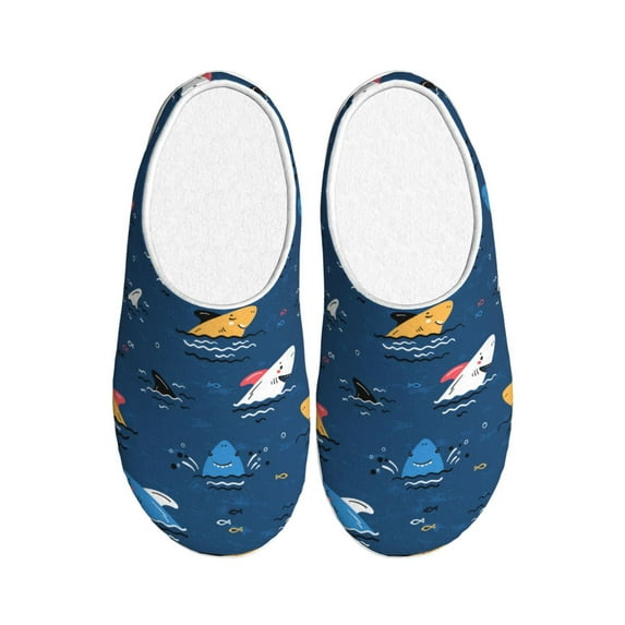 KLL Colorful Ocean Shark Pattern Adult Unisex Cozy Slippers,Fuzzy Slip-on Slippers TPR Sole Slippers Comfort Plush Home Footwear for Indoor & Outdoor-46/47