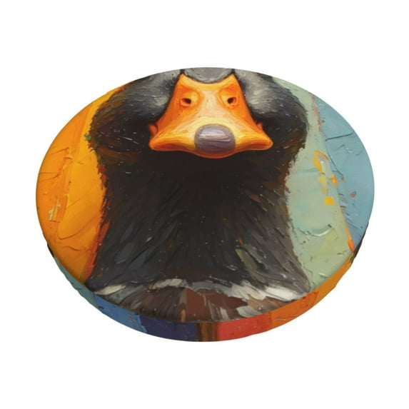 KLL Colorful Painted Duck Round Bar Chair Cushion Cover 12 inch ,Bar Stool Protector with Elastic, Soft Washable