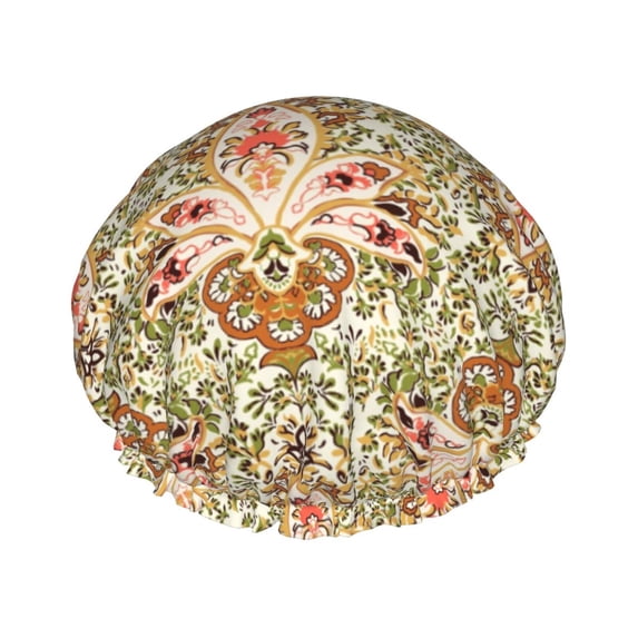 KLL Colorful Paisley Pattern Shower Cap & Bath Cap for Women,Reversible Oversized Waterproof Shower Caps for all Hair Lengths,Elastic Reusable Bathing Hair Cap