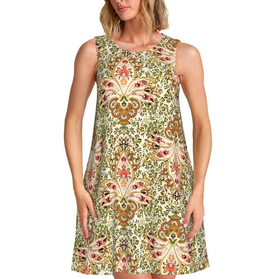 KLL Colorful Paisley Pattern Womens Summer Dresses 2025,Loose Round Neck Sleeveless Sundresses Tank Dresses with Pockets
