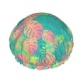 thumbnail image 1 of KLL Colorful Palm Leaves Pattern Shower Cap & Bath Cap for Women,Reversible Oversized Waterproof Shower Caps for all Hair Lengths,Elastic Reusable Bathing Hair Cap, 1 of 7