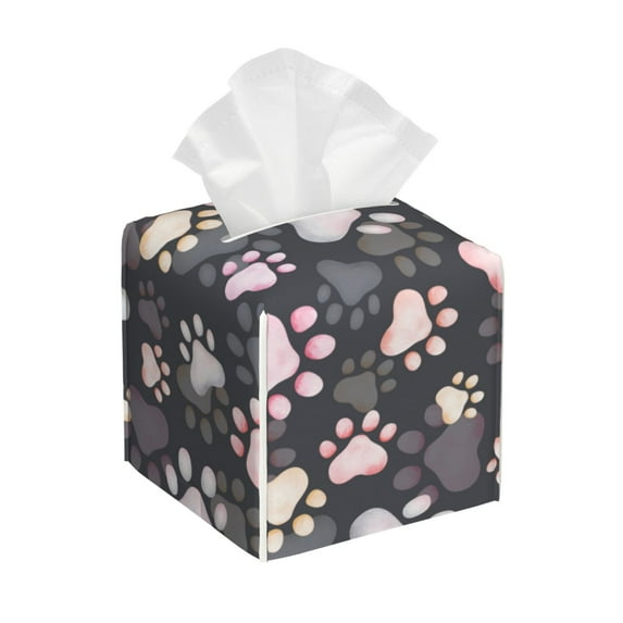 KLL Colorful Paws Of Dog Print Tissue Box Cover,Leather Tissue Holder Square Facial Tissue Case Facial Paper Organizer Dispenser for Bathroom, Vanity Countertop
